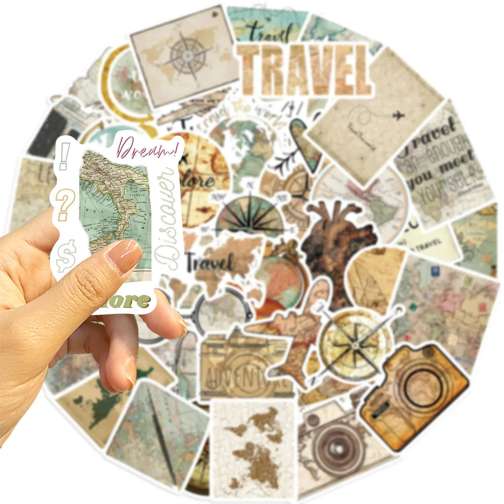50PCS Travel The Map Stickers Cartoon Graffiti Decoration Skateboard Laptop Notebook Luggage Waterproof Decal Toy (ONLINE ORDER ONLY)