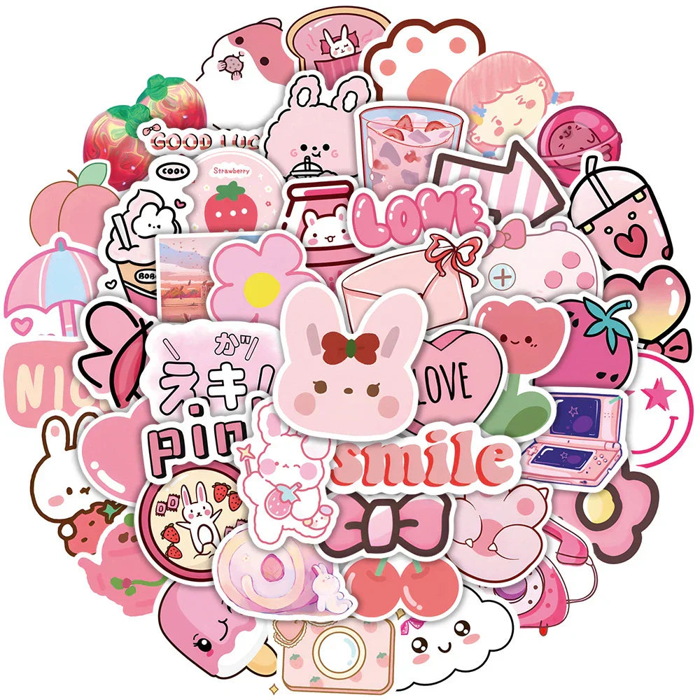 Cute Pink Cartoon Girl Stickers for Laptop, Phone, Luggage, Fridge, Bike, Guitar - 10/30/62pcs (ONLINE ORDER ONLY)