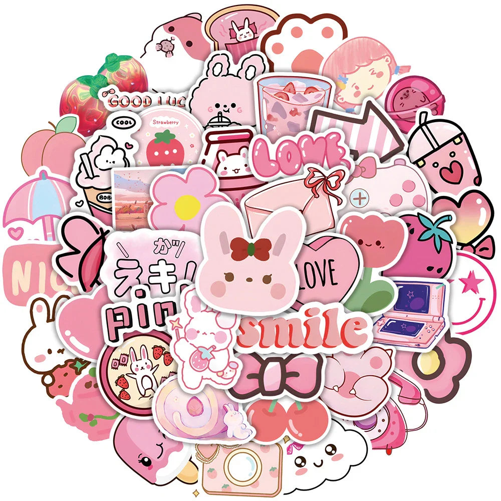 Cute Pink Cartoon Girl Stickers for Laptop, Phone, Luggage, Fridge, Bike, Guitar - 10/30/62pcs (ONLINE ORDER ONLY)