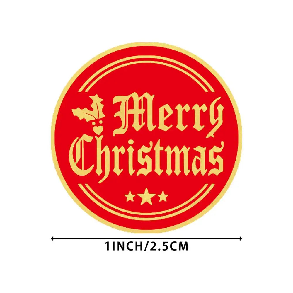 Merry Christmas Stickers 100-500pcs Round Golden Plated Stickers Gift Candy Box Homemade Cookies Bag Sealing Decoration Decals (Online Order Only)