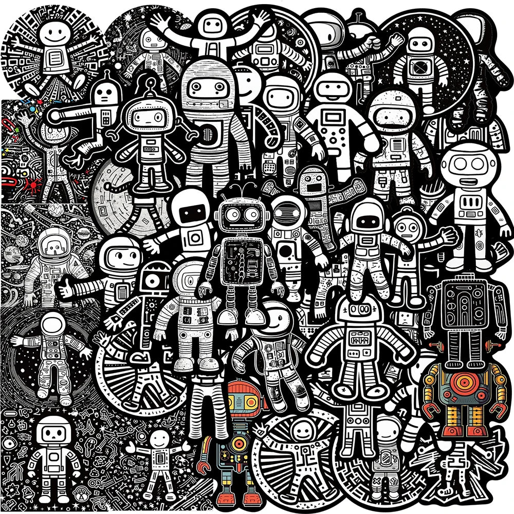 Astronaut Robot Stickers Pack - Waterproof, Laptop, Skateboard, Phone, Car (Online Order Only)