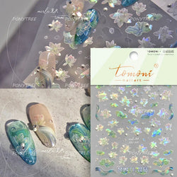 Retro Blue Lotus Flower Arrangement Vase Lantern Totem Pattern Bamboo Leaf Self Adhesive Nail Art Stickers Shiny Manicure Decals (ONLINE ORDER ONLY)