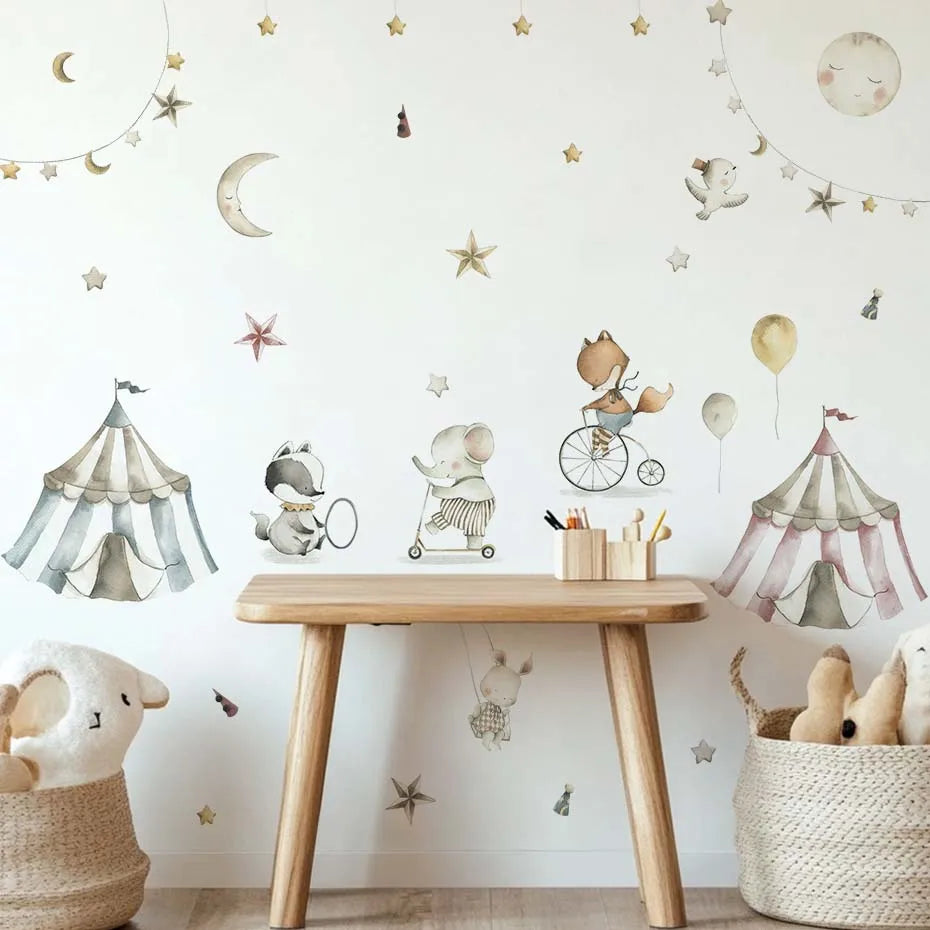Cartoon Lion Elephant Circus Wall Stickers Removable Nursery Decor (Online Order Only)