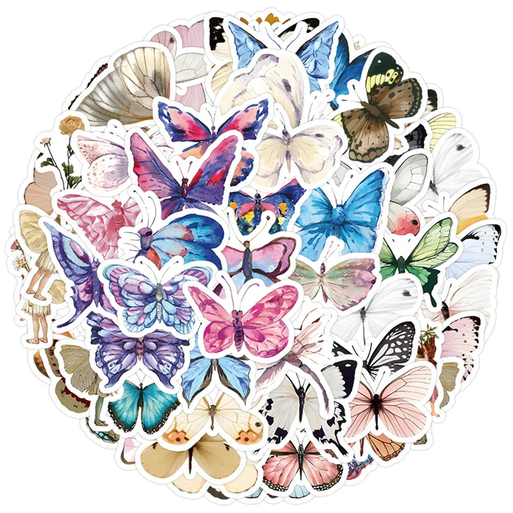10/30/50PCS Cute Butterfly Stickers For Phone Laptop Notebook Skateboard Bike Guitar Stationery Cartoon Decal DIY Waterproof Toy (Online Order Only)