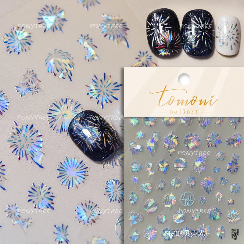 Colorful Fireworks Blooming Castle Romantic Brilliant Sky Self Adhesive Nail Art Stickers Star Shiny Rhinestone Manicure Decals (Online Order Only)