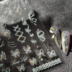 Shiny Butterfly Lace Line Bowknot Silk Ribbon Star Love Heart Fantasy Delicate Chic Adhesive Nail Art Stickers Manicure Decals (Online Order Only)