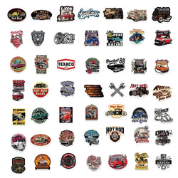 50PCS Cartoon Retro Classic Car Sticker Graffiti Waterproof Creative Trendy For Skateboard Water Cup Personalized Decal Stickers (Online Order Only)