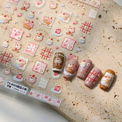 Sweet Dessert Cute Bear Cake Apple Flower Strawberry Jam Lace Line Bear Footprints Adhesive Nail Art Stickers Manicure Decals (ONLINE ORDER ONLY)