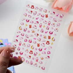 1pc 5D Cartoon Nail Art Stickers Waterproof Matte Finish with Kuromi, Cinnamoroll & Hello Kitty Designs Perfect for DIY Manicure (Online Order Only)