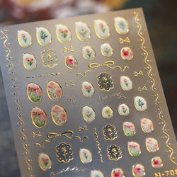 Hot Stamping Jelly All Tulips Garden Flower Bowknot Wave Lace Line Golden and Radiant Adhesive Nail Art Stickers Manicure Decals (ONLINE ORDER ONLY)