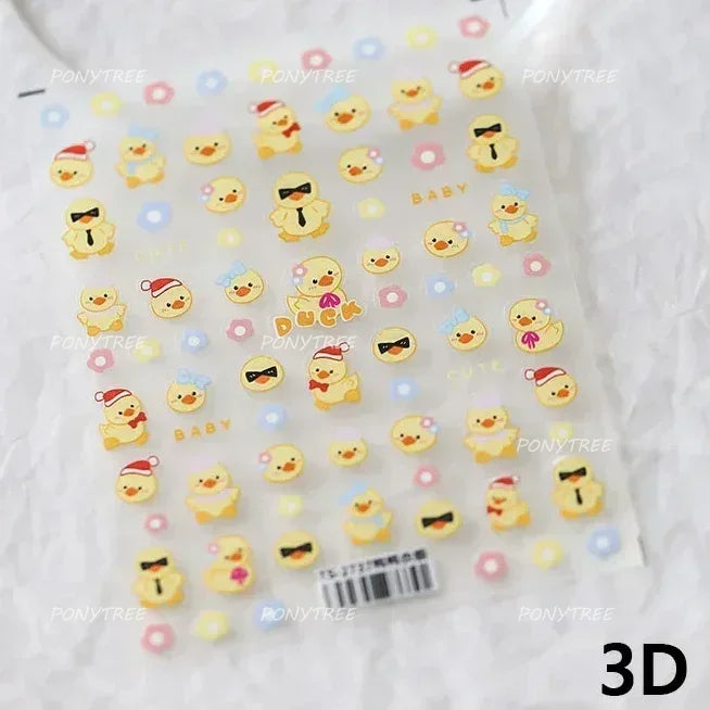 Cute Duck Pear Bowknot Mini Flower Duckling Line Bow Photo Frame Seal Stamp Figure Self Adhesive Nail Art Sticker Manicure Decal (ONLINE ORDER ONLY)