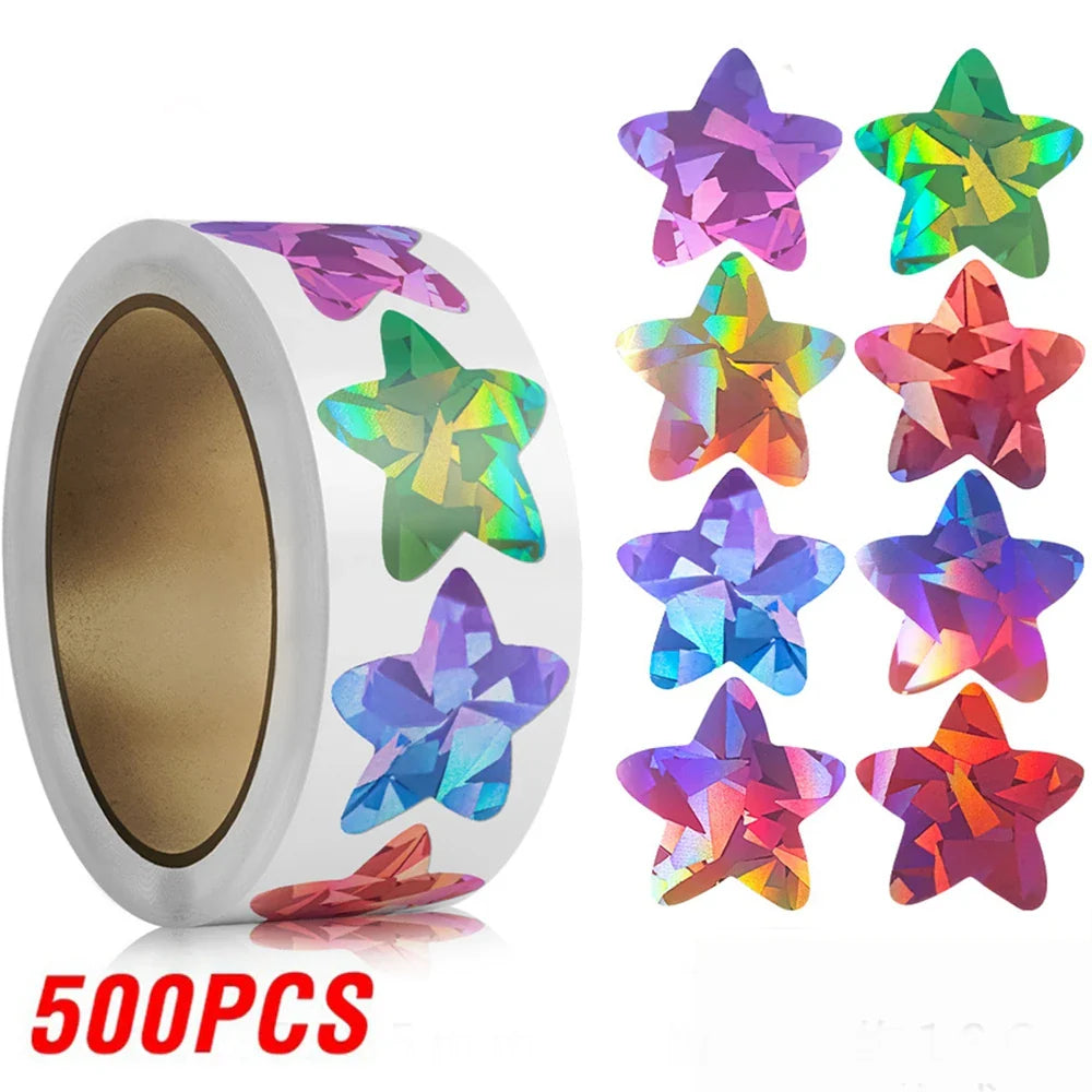 100-500pcs Color Holographic Star Stickers Birthday Wedding Gift Party Decor Seals Label Envelope Baking Labels Sticker (Online Order Only)
