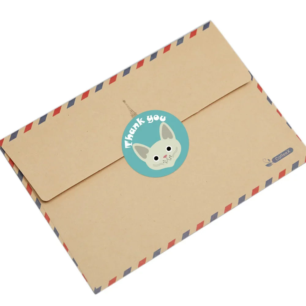 100-500pcs Round Cartoon Animals Thank You Stickers Cute Cats Teachers Reward Handmade Sealing Stickers Stickers (Online Order Only)