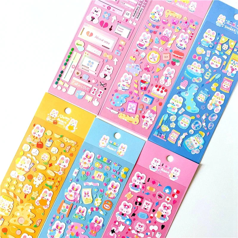 6pcs/lot Cute Flower Rabbit Sticker Scrapbooking Hand Account Stickers Idol Card Photo Frame DIY Deco Material Korean Stationery (Online Order Only)