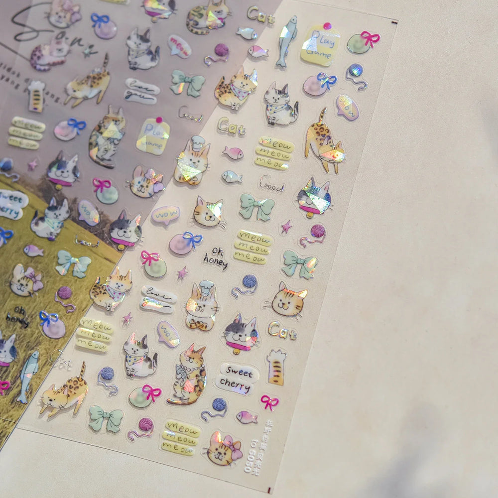 Cute Leopard Cat Ginger Cat Paw Bowknot Knitting Wool Ball Fish Self Adhesive Nail Art Stickers IllusionChic Manicure Decals (ONLINE ORDER ONLY)