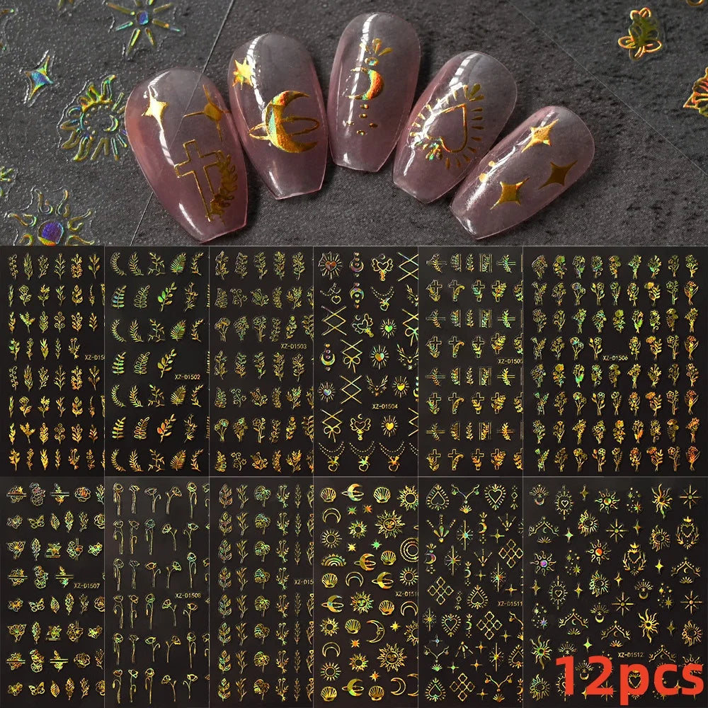12 Sheets Valentines Nail Stickers Red Heart Nail Art Sticker Decal Solid Hollow Heart 3D Self-Adhesive Design Nail Art Supplies (ONLINE ORDER ONLY)