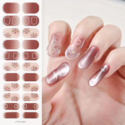 22Tips Semi Cured Gel Nail Wraps 3D UV Gel Nail Stickers Flowers Gradient Color Adhesive Full Cover Designer DIY Manicure Arts & (Online Order Only)