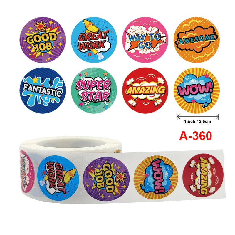 500 Pcs/Roll English Cartoon Animal Stickers Teacher Reward Students Stickers Self-adhesive Stationery Stickers (Online Order Only)
