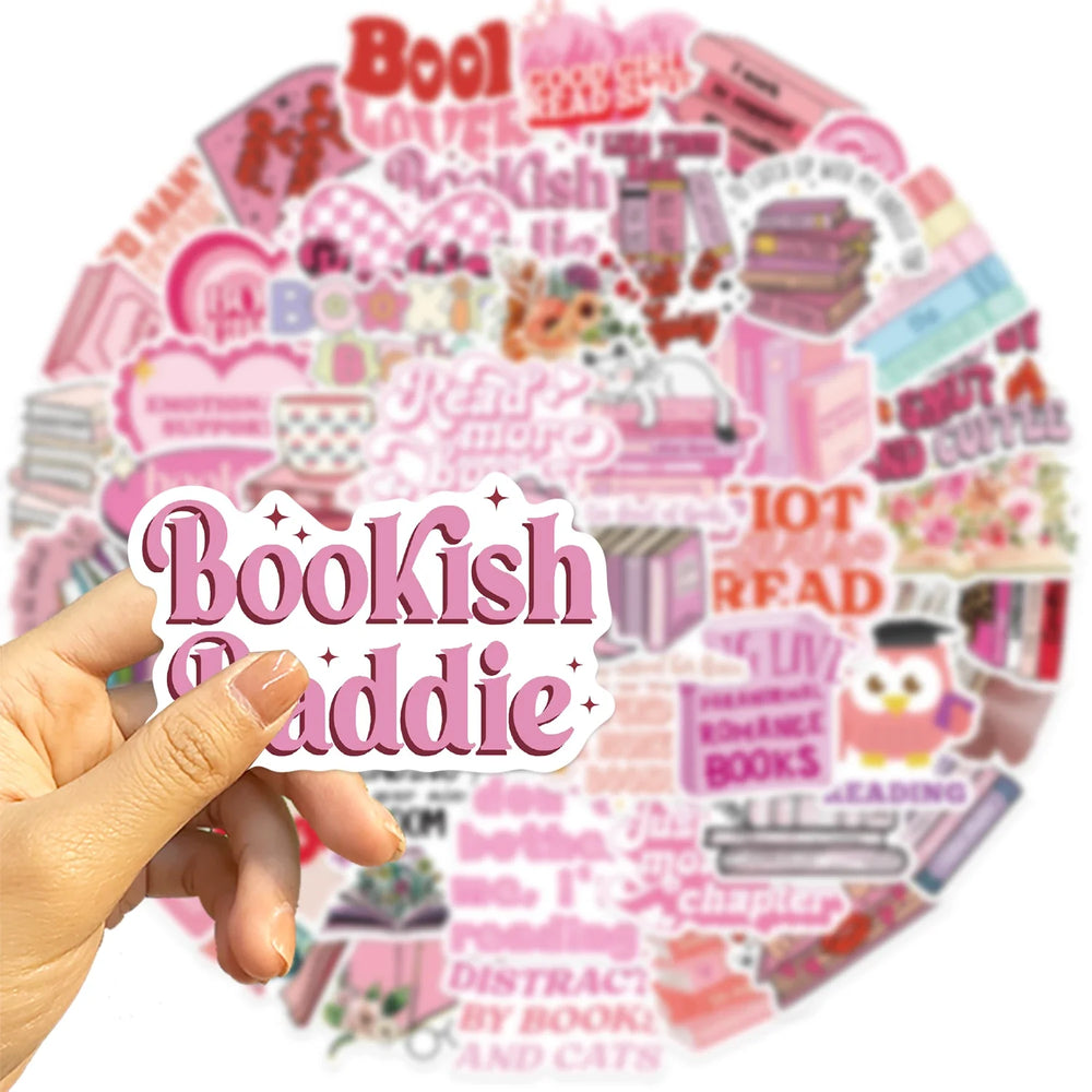 50/52pcs Romance Bookish Spice Reader Stickers Pink Girl Cartoon Decals Aesthetic Decals Phone Laptop Diary Sticker Kids Toys (ONLINE ORDER ONLY)