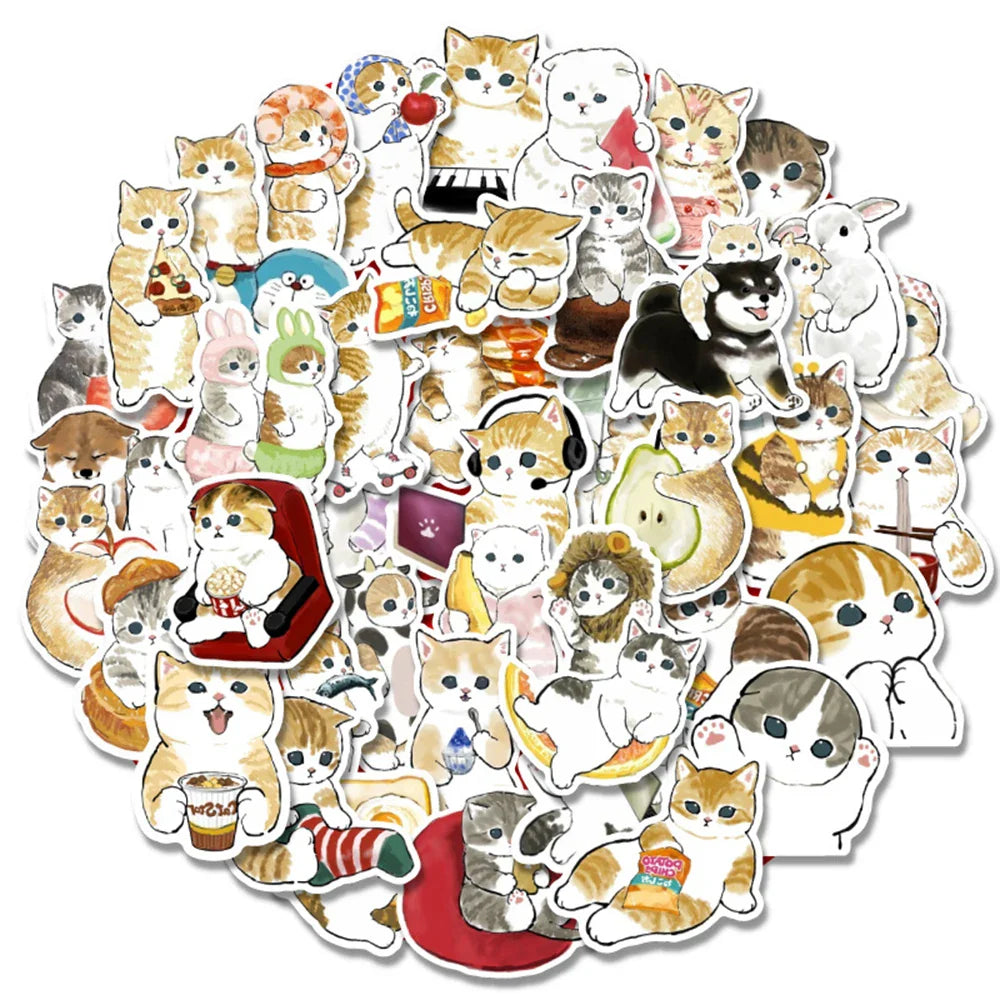 10/30/50PCS Kawaii Cartoon Cat Stickers Funny Cute Decals Decoration For Kids DIY Toys Phone Stationary Guitar Suitcase Sticker (ONLINE ORDER ONLY)