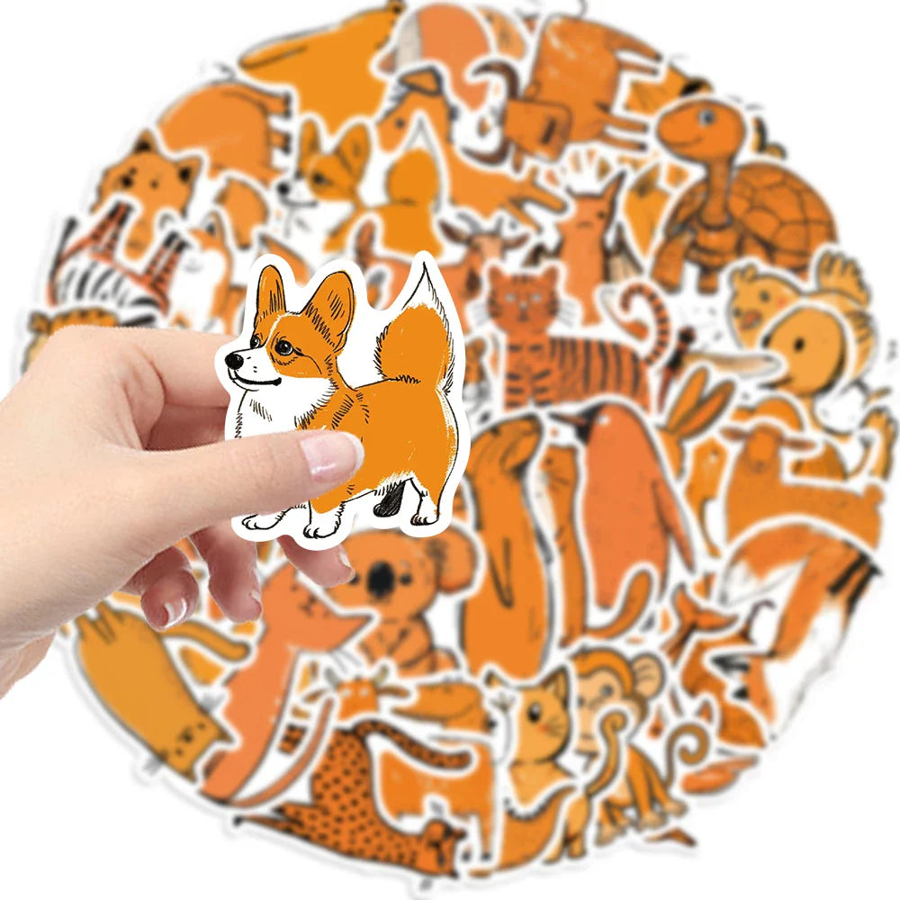 50PCS Cartoon Orange Animals Stickers For Laptop Suitcase Skateboarding Snowboard Retro Vinyl Home Sticker Cute Graffiti Decals (ONLINE ORDER ONLY)