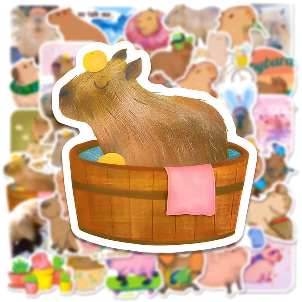 10/30/50PCS Funny Capybara Sticker Cute Cartoon Decals Toys For Kids DIY Stationery Laptop Phone Scrapbook Guitar Bike Sticker (Online Order Only)