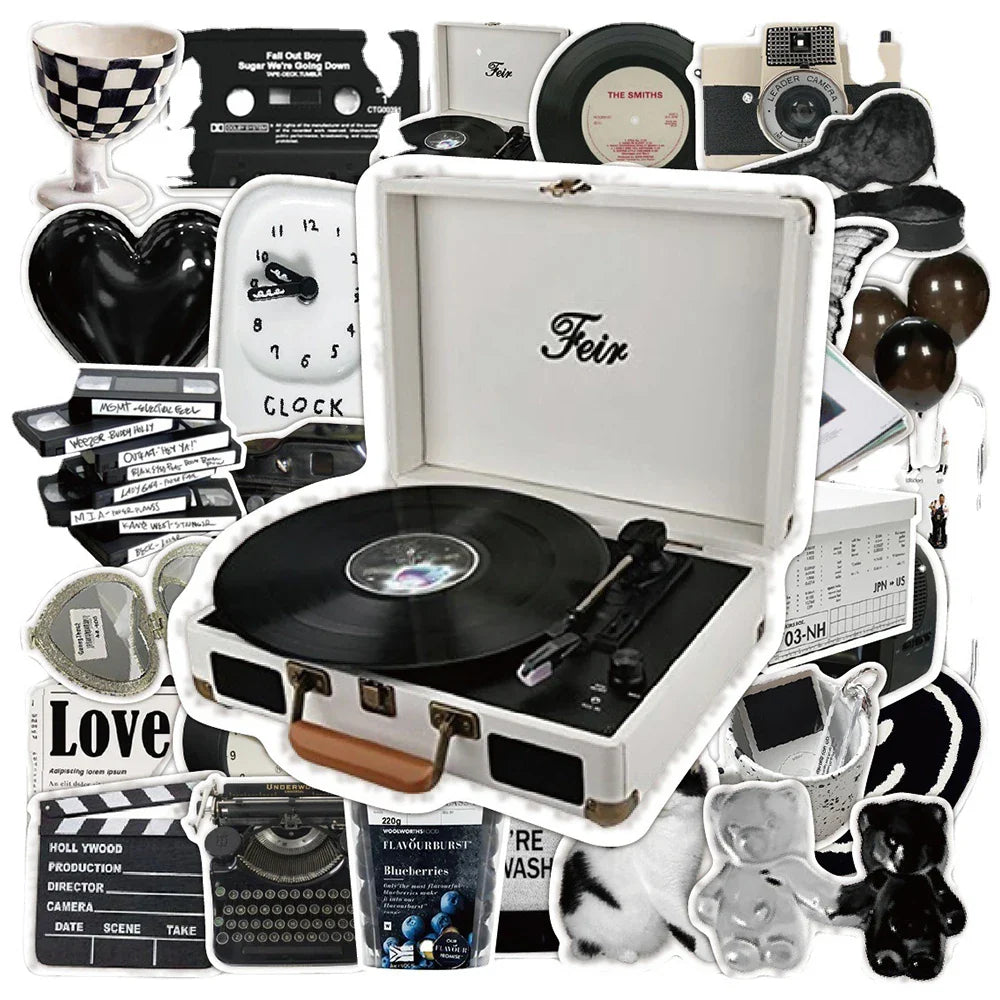 10/30/50pcs Ins Style Black White Simple Cute Stickers Aesthetic Graffiti Decoration Laptop Scrapbook Phone DIY Wall Sticker Toy (Online Order Only)