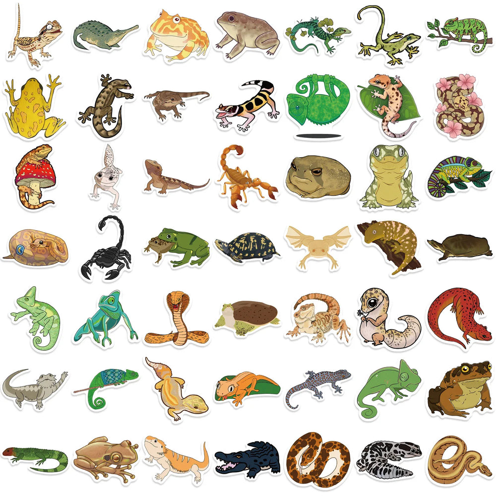 50pcs Funny Cartoon Reptile Stickers For Luggage Laptop Guitar Phone Skateboard Waterproof Graffiti Vinyl Bicycle Car Decals (ONLINE ORDER ONLY)