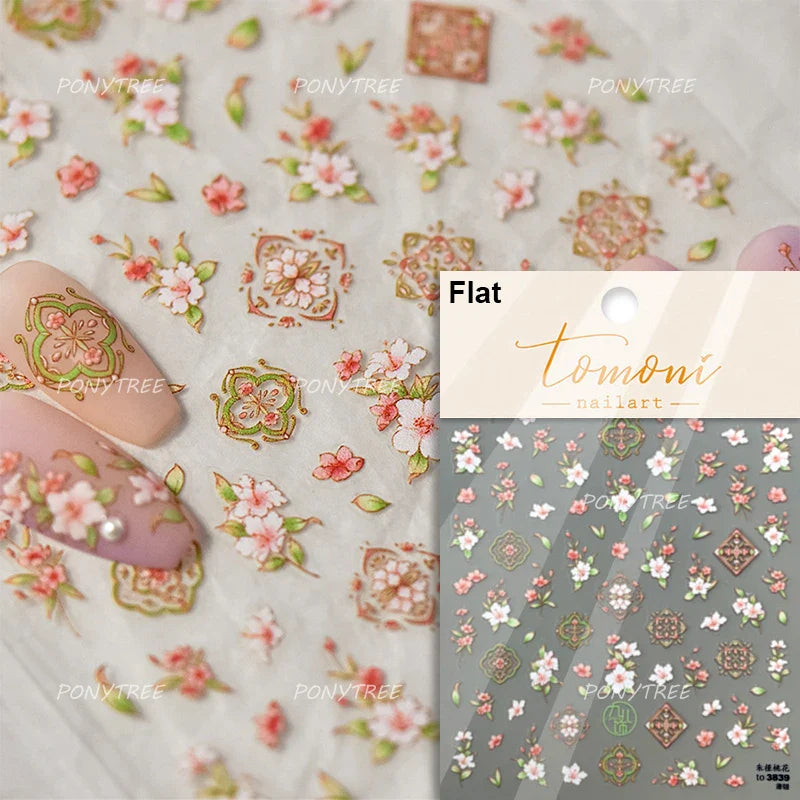 Painting Sketch Tulip Daisy Willows Scenery Daisy Colorful Flowers Sun Star Butterfly Wicker 3D Nail Art Stickers Manicure Decal (ONLINE ORDER ONLY)