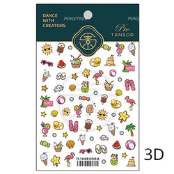 Summer Beach Bikini Watermelon Strawberry Ice Cream Soda Coconut Tree Fan Juice Crab Nail Art Decoration Stickers Manicure Decal (ONLINE ORDER ONLY)