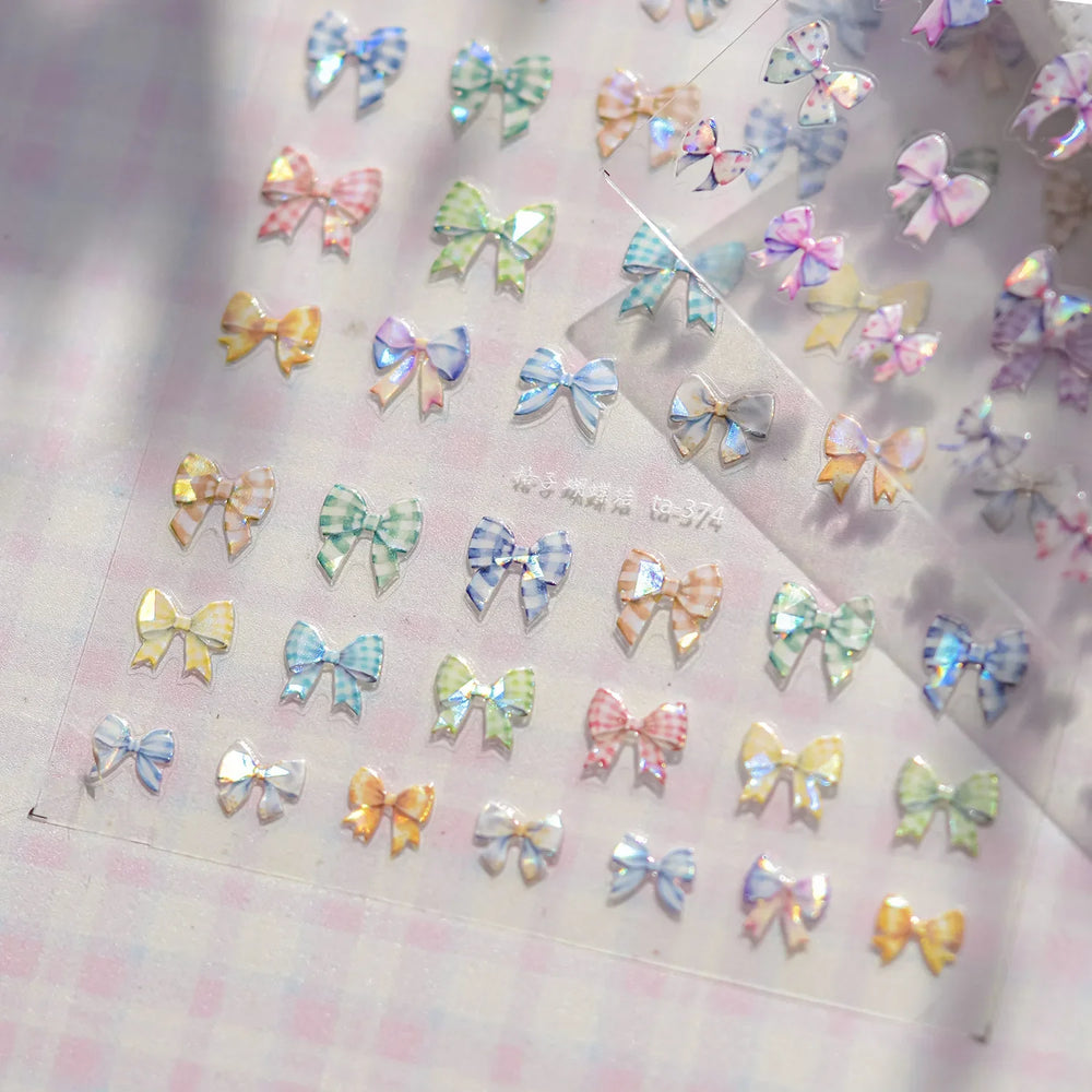 Colourful Grid Bowknot Charming Silk Ribbon Tie Chic 5D Self Adhesive Nail Art Sticker Sparkle Crystal Rhinestone Manicure Decal (ONLINE ORDER ONLY)