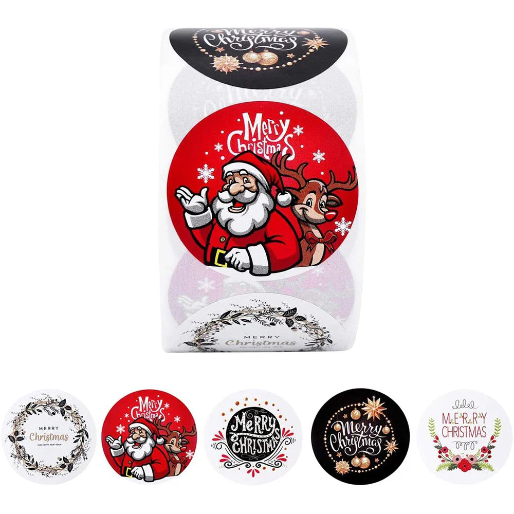 100-500PCS Merry Christmas Stickers Santa Claus Christmas Pattern Design Christmas Gift Package Decor Labels 1inch (ONLINE ORDER ONLY)