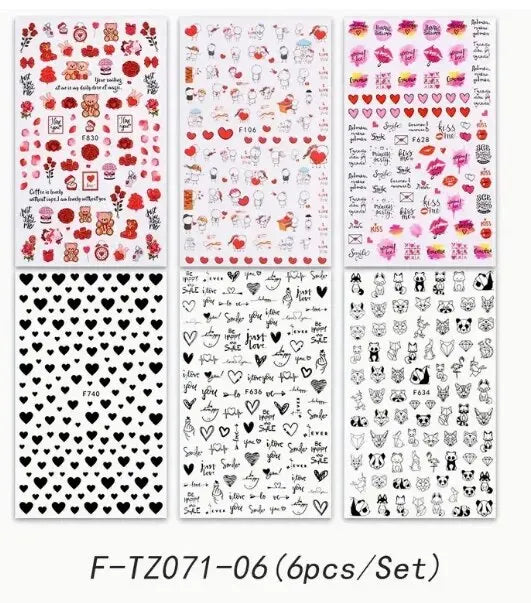 3D Valentines Nail Art Stickers - Cute Cartoon Full Wraps (Online Order Only)