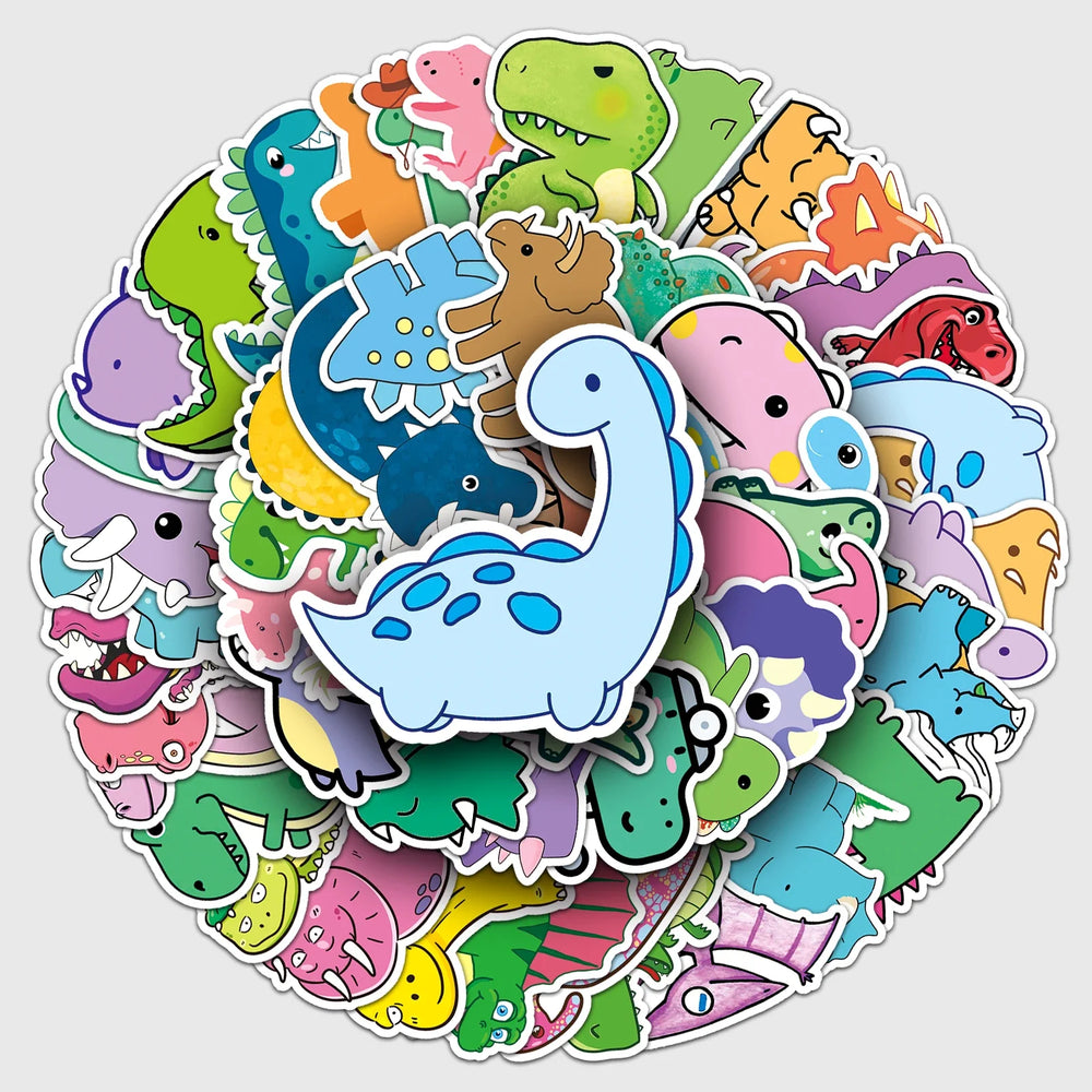 50Pcs Dinosaur Cartoon Waterproof Vinyl Stickers for Skateboard Snowboard (Online Order Only)