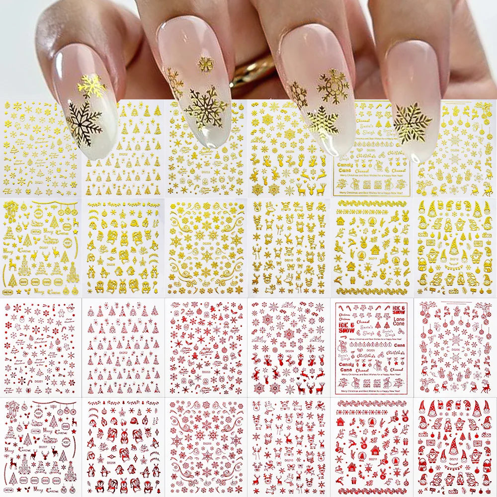 12pcs Cute Christmas Nail Decals Santa Claus Elk Penguin Snowman Cartoon Nail Stickers 3D Self-adhesive Sliders Manicure Decor * (Online Order Only)