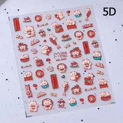 Lovely Dog Puppy Dream Heart Flower Star Pizza Food Sugar Skewers Strawberry Desserts Adhesive Nail Art Stickers Manicure Decals (Online Order Only)