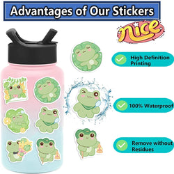50Pcs Energetic Frog Stickers Waterproof Cute Animals Sticker Scrapbooking Skateboard Luggage Water Bottle Decals (ONLINE ORDER ONLY)