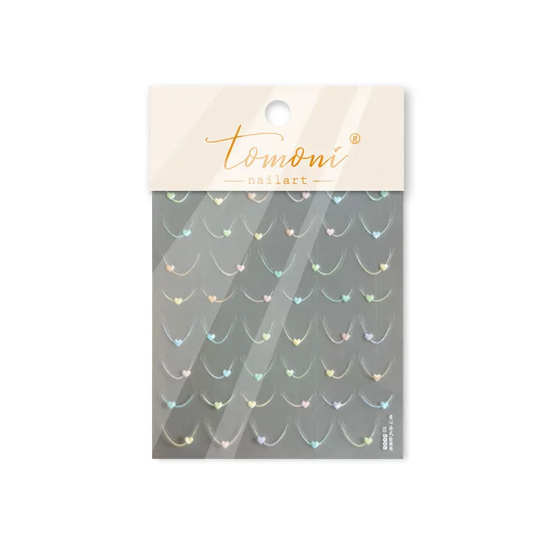 Mini Love Heart Arc Curved Line French Style Minimalist Colourful Self-adhesive Nail Art Decorations Stickers Manicure Decals (Online Order Only)