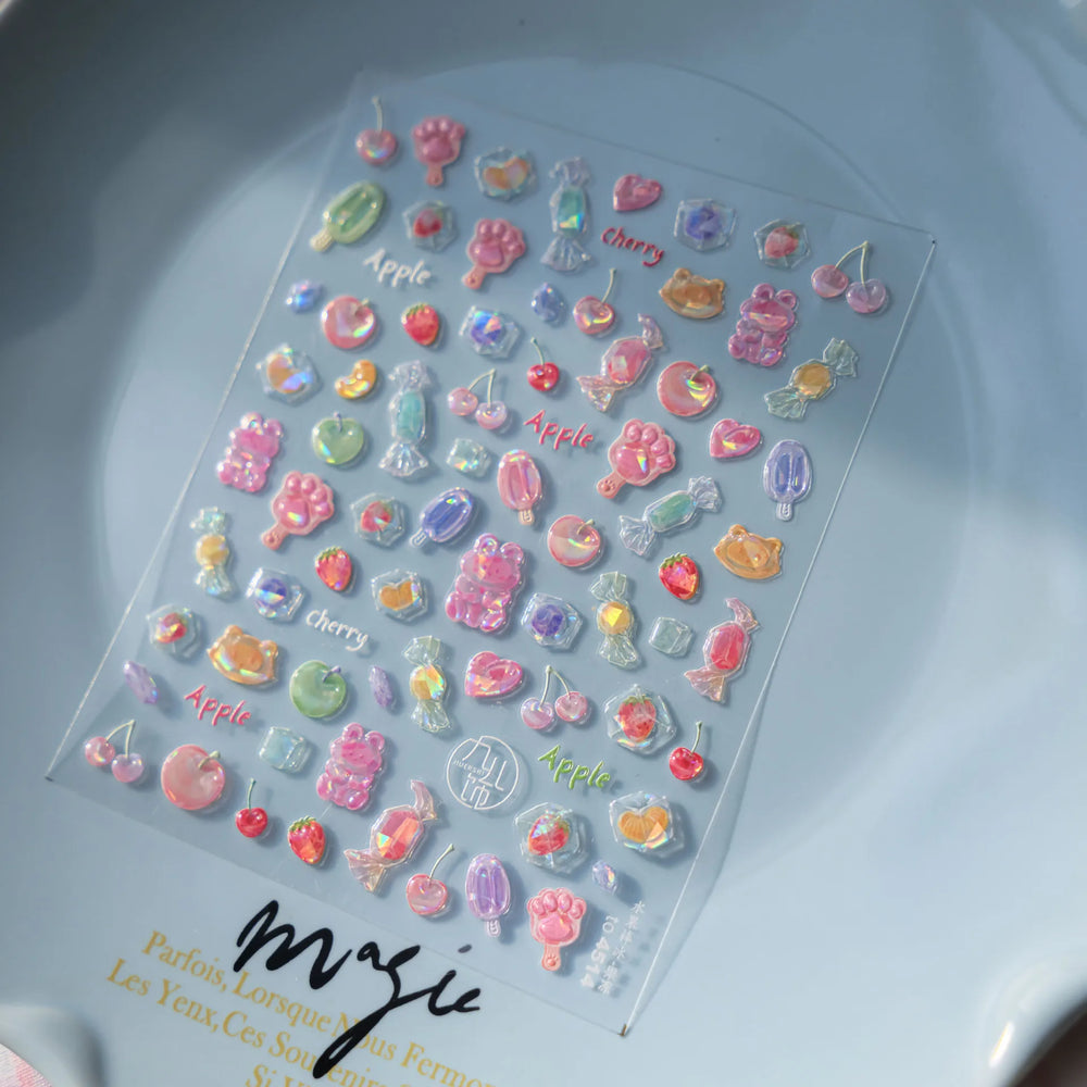 Colorful Fruit Lemon Grapefruit Kiwifruit Candy Popsicle Rabbit Cherry Apple Paw Jelly Adhesive Nail Art Sticker Manicure Decals (ONLINE ORDER ONLY)