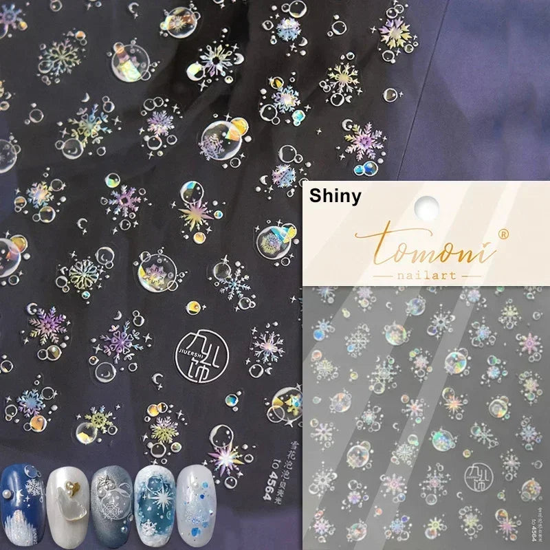 Dressy Embossment Colorful Gradient Snowflakes Laser Silver Christmas Tree Winter Bowknot Santa Nail Art Stickers Manicure Decal (Online Order Only)