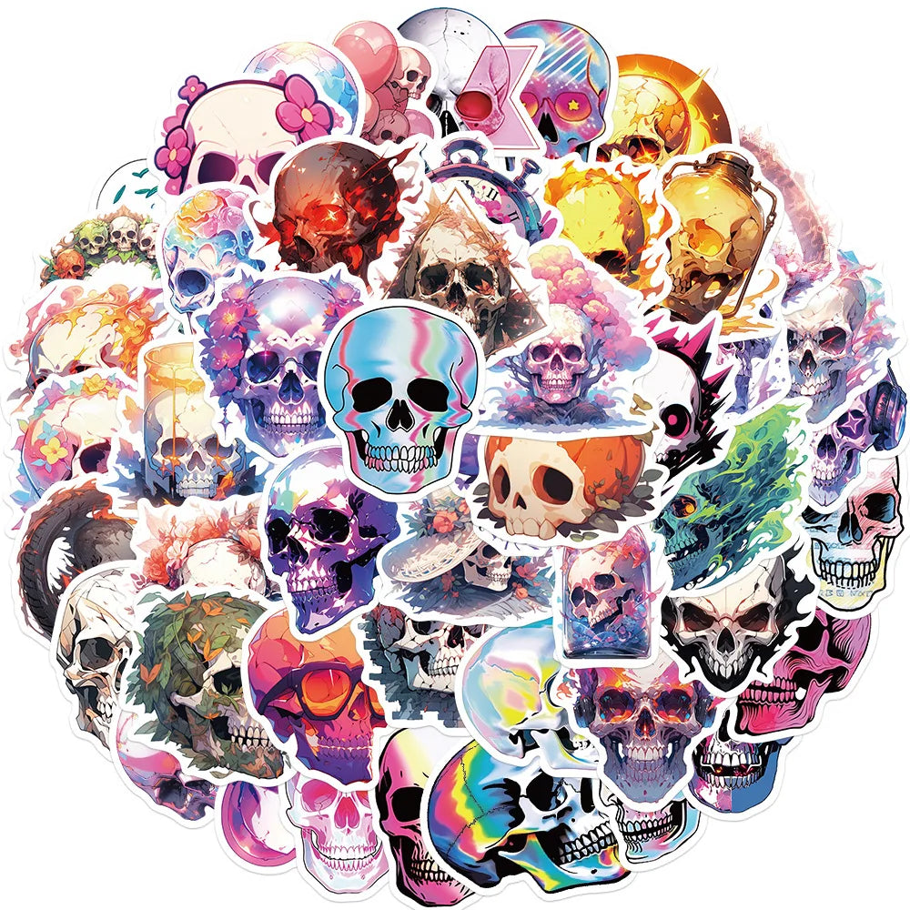 Gothic Skull Cartoon Stickers - 10/30/50PCS for Planner, Scrapbook, Laptop, Phone, Fridge, Toy (Online Order Only)