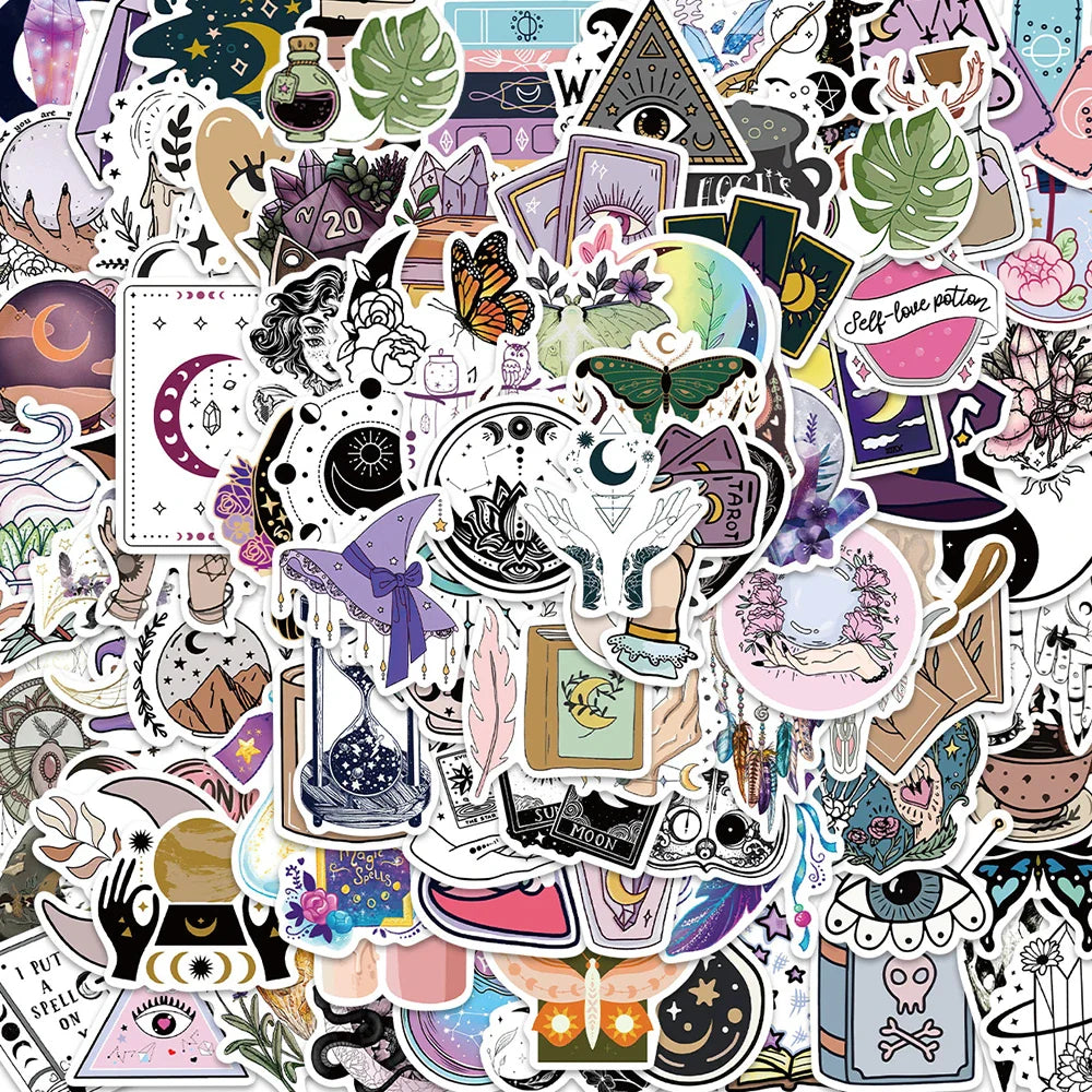 10/30/50/100pcs Boho Magic Witch Crystal Aesthetic Stickers Notebook Laptop Skateboard Car Luggage Decoration Sticker Kids Toy (ONLINE ORDER ONLY)
