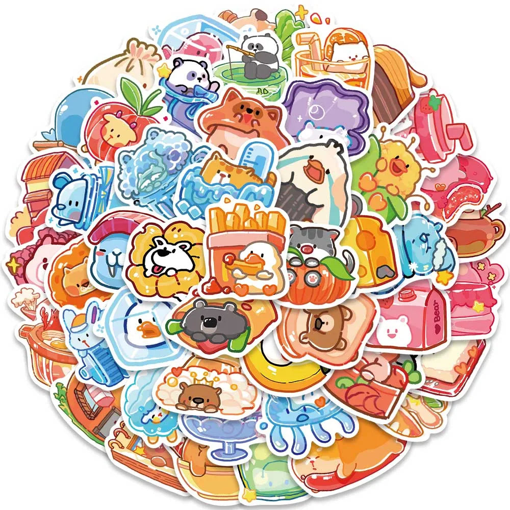 50pcs Cute Cartoon Animals Stickers For Laptop Water Bottle Guitar Luggage Waterproof Graffiti Stationery Vinyl Decals (ONLINE ORDER ONLY)