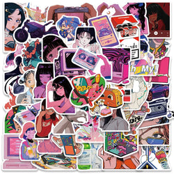 50PCS Vintage City Pop Girl Stickers for Laptop, Motorcycle, Luggage, Skateboard, Kid Decals (Online Order Only)