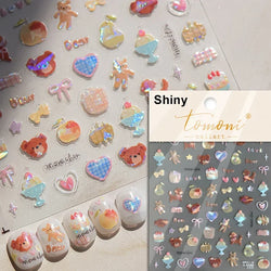 Flat Small Pink Brown Halo Dyeing Love Heart Geometric Leopard Shiny Jelly Chic Embossed Relief Nail Art Stickers Manicure Decal (Online Order Only)