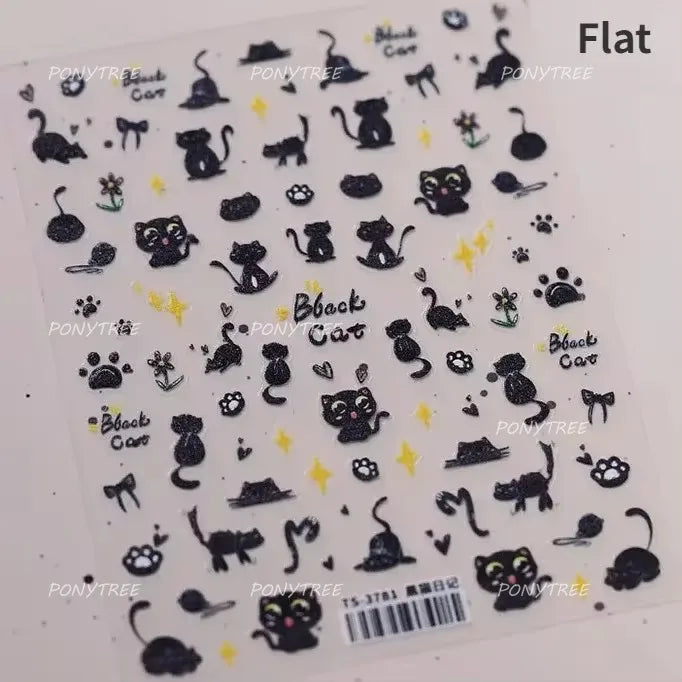 Lovely Cartoon Halo Dyeing Cat Bowkbot Paw Kitten Star Love Charming Self Adhesive Nail Art Sticker Cute Animals Manicure Decal (ONLINE ORDER ONLY)