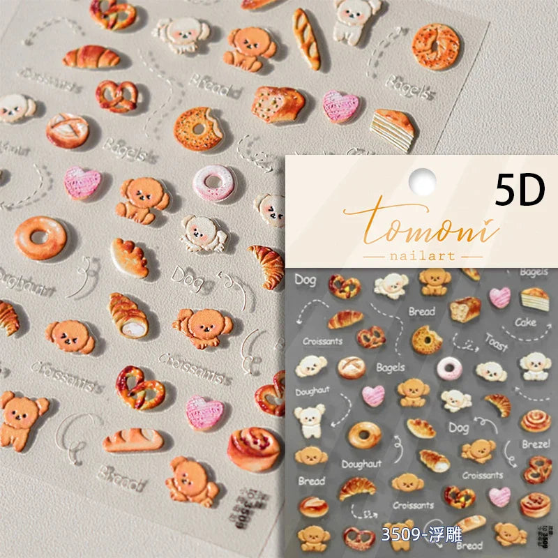 Chic Cute Cheese Ice Cream Pudding Bowknot Strawberry Muffin Stars Cake Embossed Heart Adhesive Nail Art Sticker Manicure Decals (ONLINE ORDER ONLY)