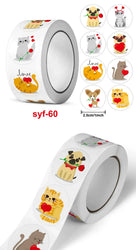 500 / roll Cute Cartoon Animal Dog Cat Sticker Gift Wrap Label Valentine's Day Decoration Self-adhesive Office Stationery (ONLINE ORDER ONLY)