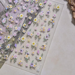 Flower Garden Purple Yellow Pink Daisy Butterfly Delicate 5D Soft Relief Adhesive Nail Art Decoration Sticker 3D Manicure Decals (ONLINE ORDER ONLY)