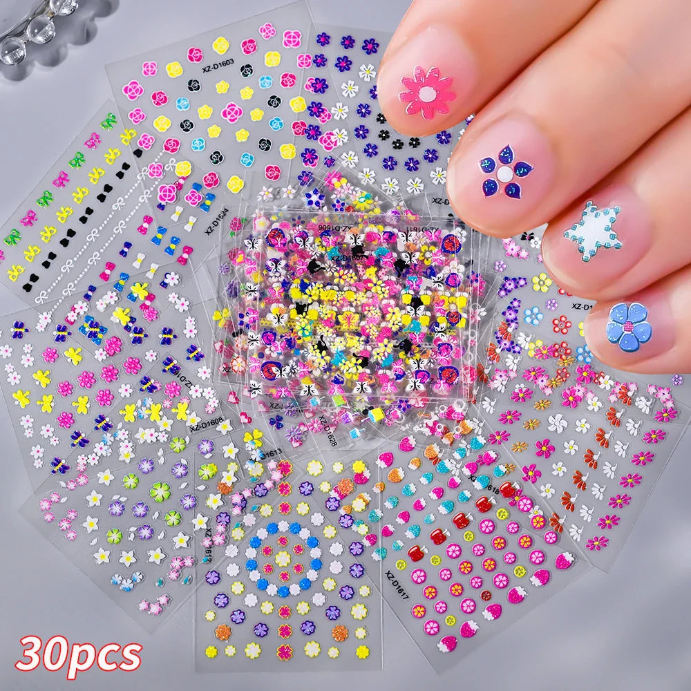 30pcs 3D Daisy Design Nail Art Sticker Set Acrylic Sanding Colorful Floral Decals Self-Adhesive Nail Art Supplies DIY Manicure * (ONLINE ORDER ONLY)